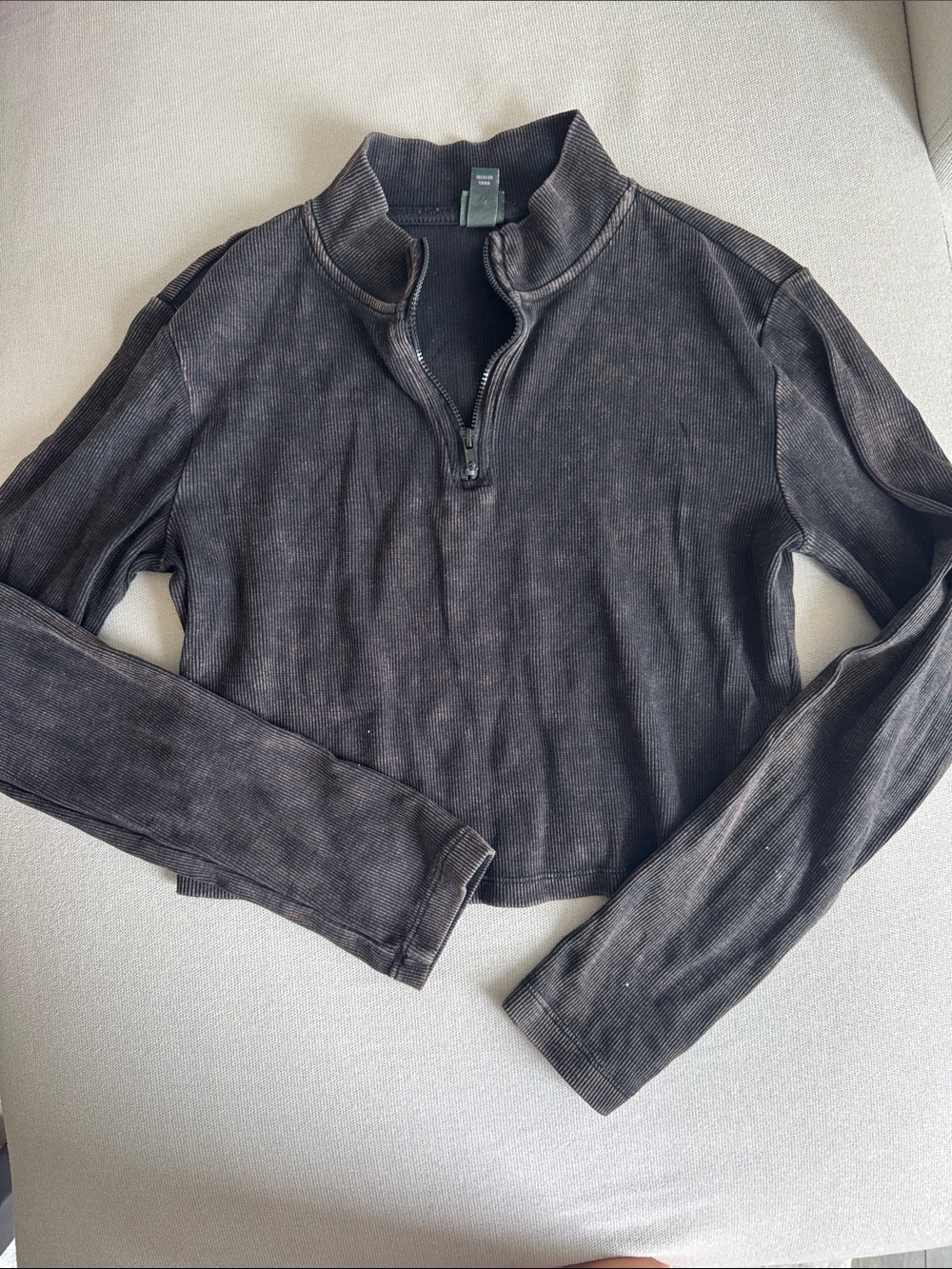 wild fable Women's Long-Sleeve Ribbed Half-Zip Top - Charcoal Black